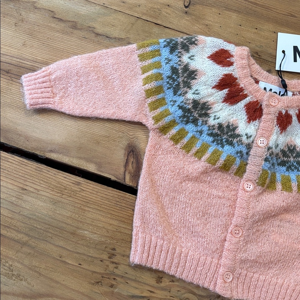 New! MOLO 62 Pink Alpaca Wool Printed Bay Fair Isle Nordic Bunny Cardi Sweater - Picture 3 of 6